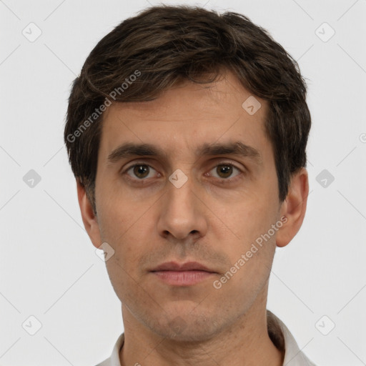 Neutral white adult male with short  brown hair and brown eyes