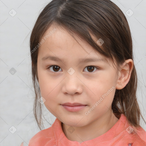 Neutral white child female with medium  brown hair and brown eyes