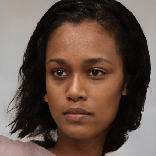 Neutral black young-adult female with medium  black hair and brown eyes
