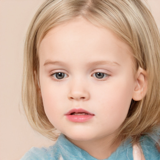 Neutral white child female with medium  brown hair and blue eyes