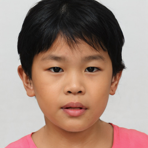 Neutral asian child male with short  brown hair and brown eyes
