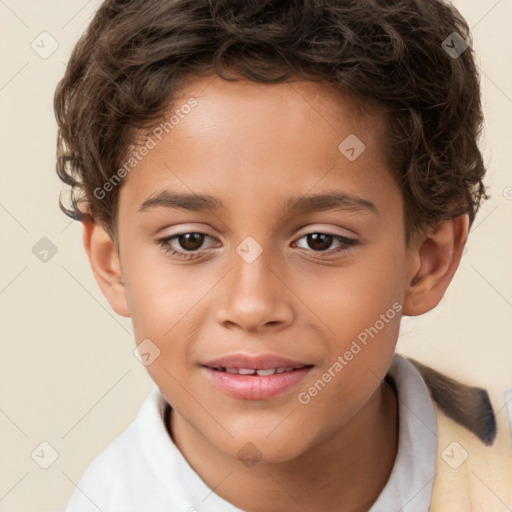 Joyful white child male with short  brown hair and brown eyes