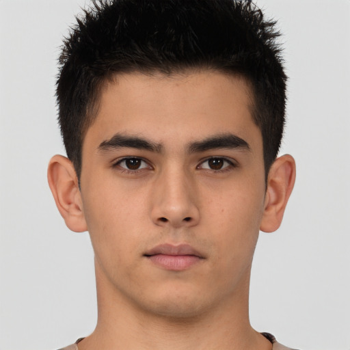 Neutral asian young-adult male with short  brown hair and brown eyes