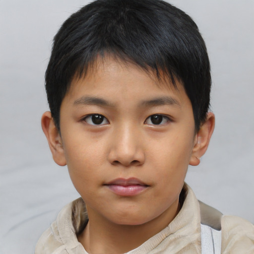 Neutral asian child male with short  brown hair and brown eyes
