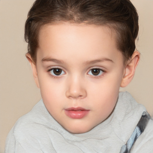 Neutral white child female with short  brown hair and brown eyes