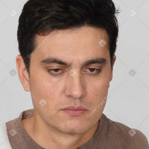 Neutral white adult male with short  brown hair and brown eyes