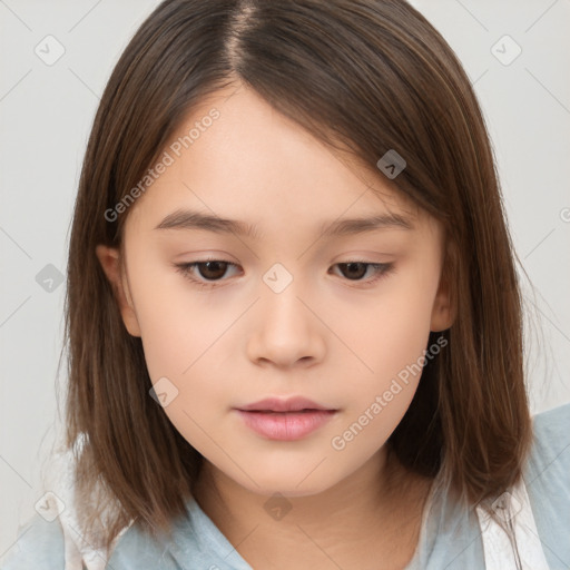 Neutral white child female with medium  brown hair and brown eyes