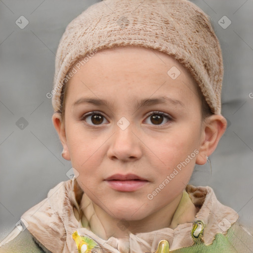 Neutral white child female with short  brown hair and brown eyes