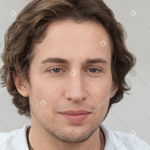 Neutral white adult male with short  brown hair and brown eyes