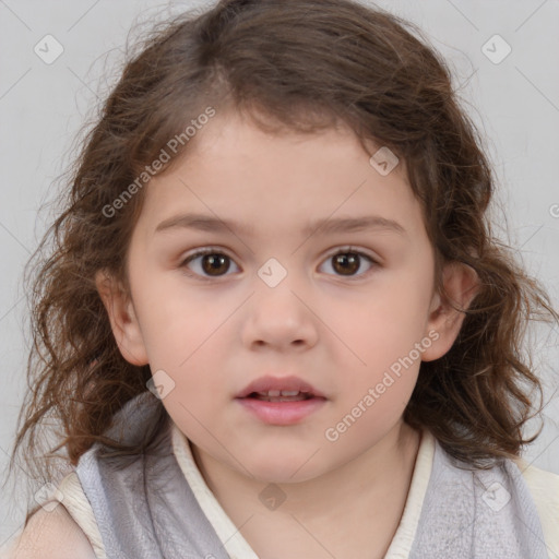 Neutral white child female with medium  brown hair and brown eyes