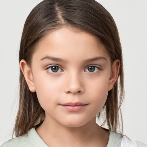 Neutral white child female with medium  brown hair and brown eyes