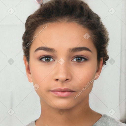 Neutral white young-adult female with short  brown hair and brown eyes