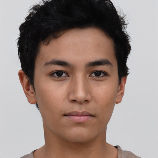Neutral asian young-adult male with short  brown hair and brown eyes