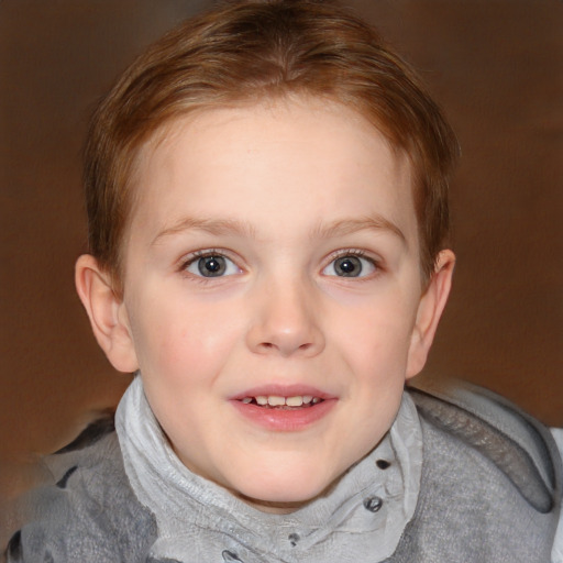 Joyful white child female with medium  brown hair and blue eyes