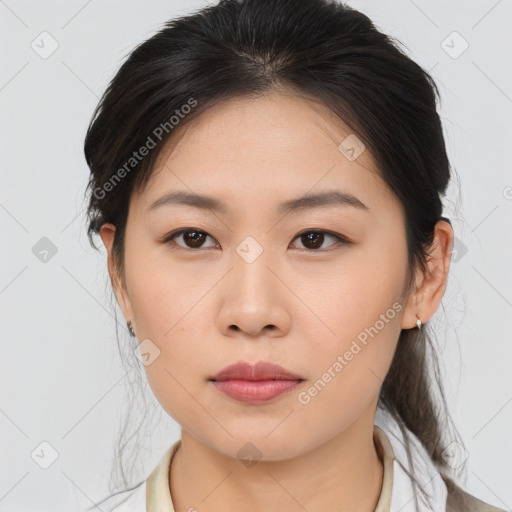 Neutral asian young-adult female with medium  brown hair and brown eyes