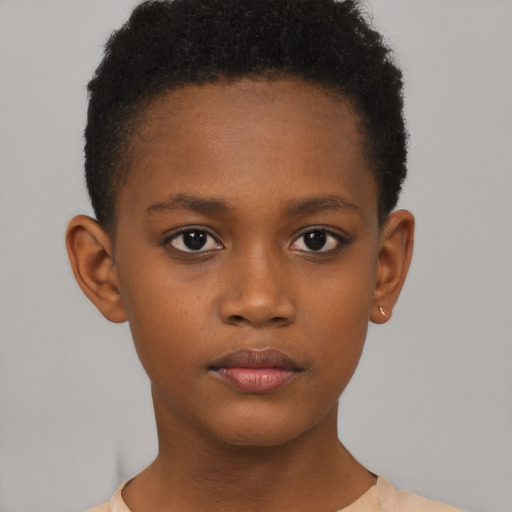 Neutral black child female with short  brown hair and brown eyes