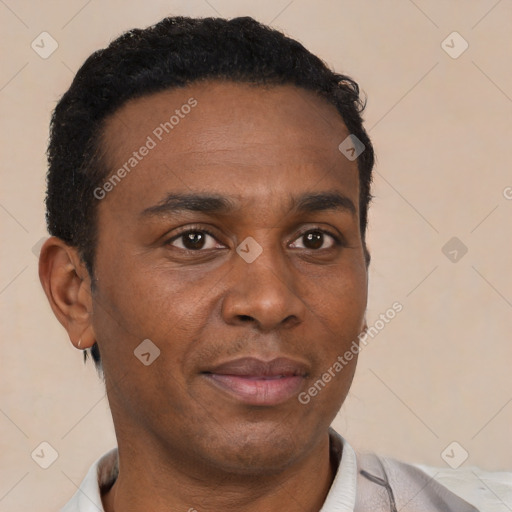 Neutral black young-adult male with short  brown hair and brown eyes