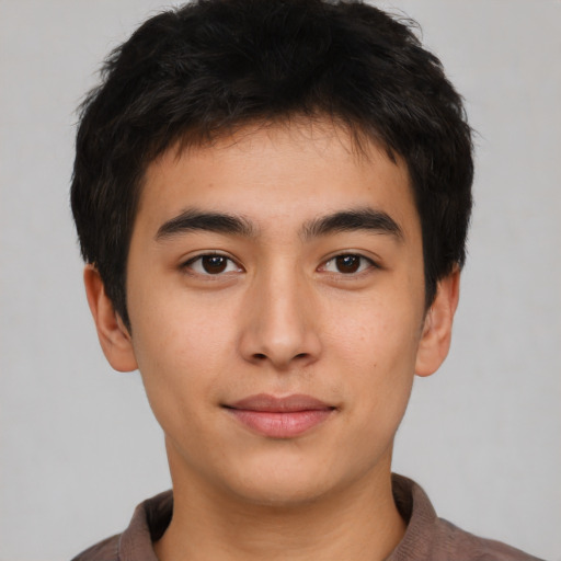 Neutral asian young-adult male with short  brown hair and brown eyes