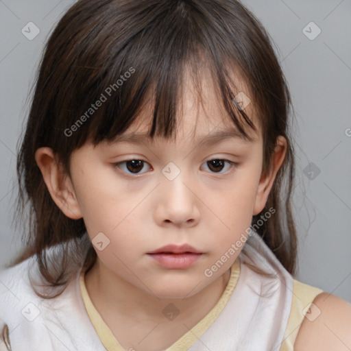 Neutral white child female with medium  brown hair and brown eyes