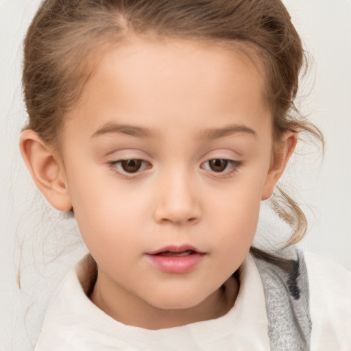 Neutral white child female with medium  brown hair and brown eyes