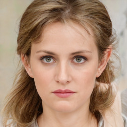 Neutral white young-adult female with medium  brown hair and green eyes