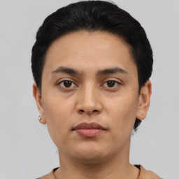 Neutral asian young-adult male with short  black hair and brown eyes