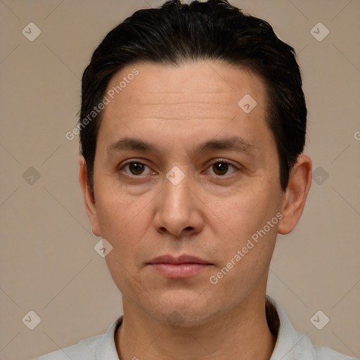 Neutral white adult male with short  brown hair and brown eyes