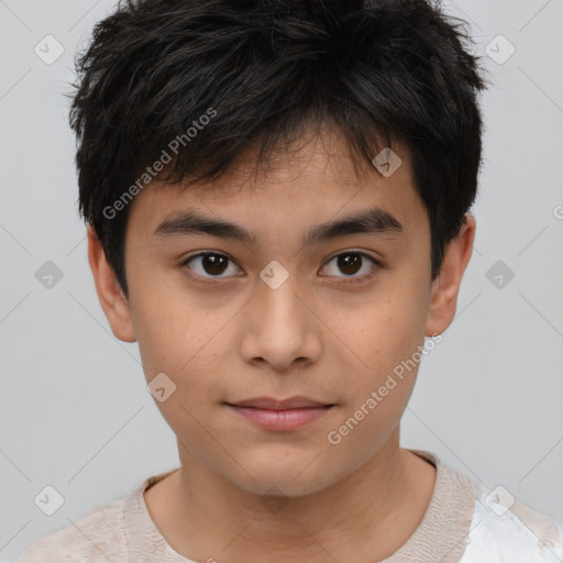 Neutral asian child male with short  brown hair and brown eyes