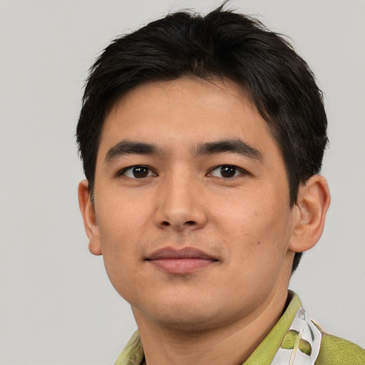 Neutral asian young-adult male with short  brown hair and brown eyes