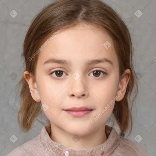 Neutral white child female with medium  brown hair and brown eyes