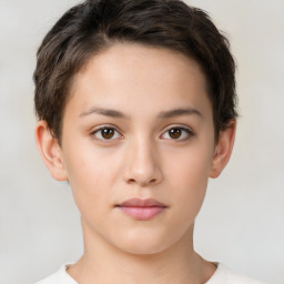 Neutral white young-adult female with short  brown hair and brown eyes