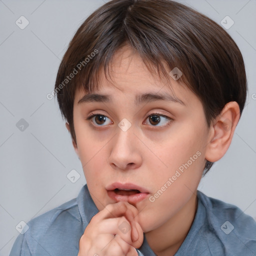 Neutral white child female with short  brown hair and brown eyes