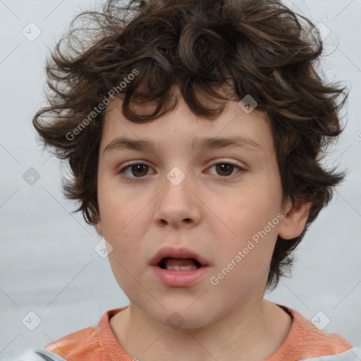 Neutral white child male with medium  brown hair and brown eyes