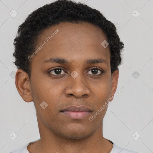 Neutral black young-adult female with short  brown hair and brown eyes