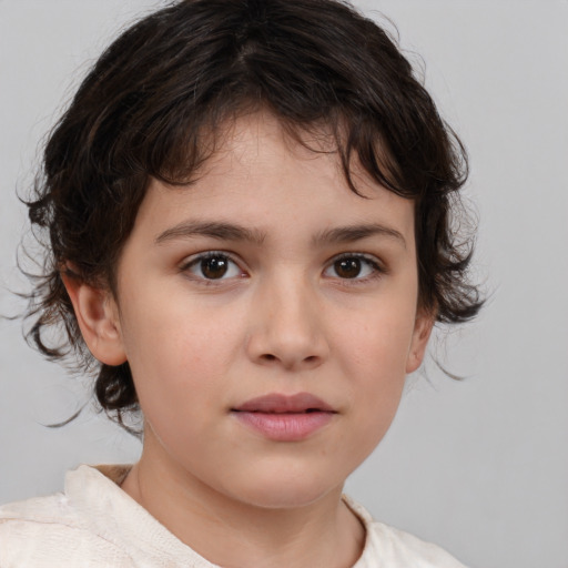 Neutral white child female with medium  brown hair and brown eyes