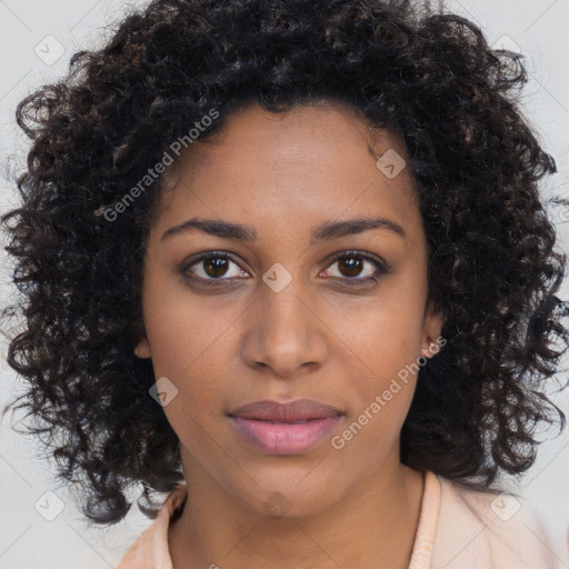 Neutral black young-adult female with long  brown hair and brown eyes