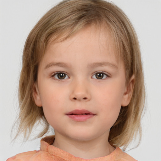 Neutral white child female with medium  brown hair and brown eyes