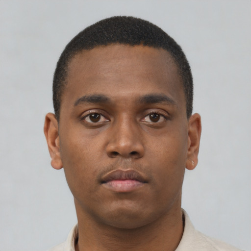 Neutral black young-adult male with short  brown hair and brown eyes