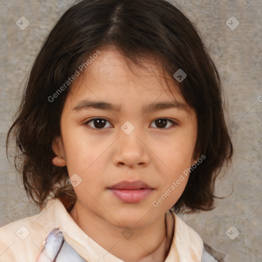 Neutral white child female with medium  brown hair and brown eyes