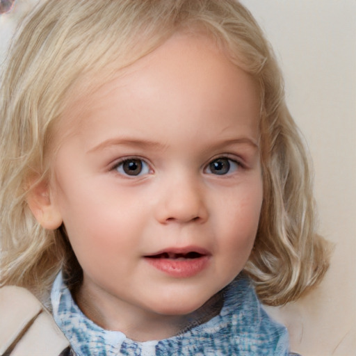 Neutral white child female with medium  blond hair and blue eyes