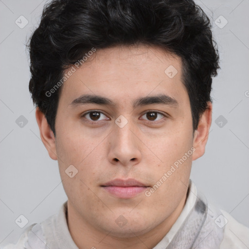 Neutral asian young-adult male with short  brown hair and brown eyes