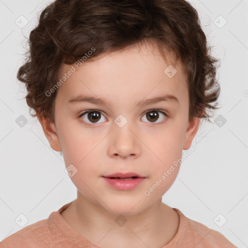 Neutral white child female with short  brown hair and brown eyes