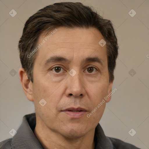 Neutral white adult male with short  brown hair and brown eyes