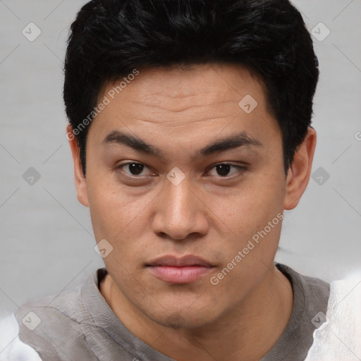 Neutral asian young-adult male with short  black hair and brown eyes