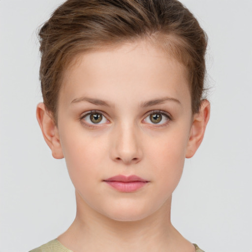 Neutral white child female with short  brown hair and brown eyes