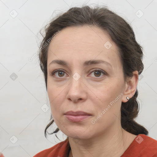 Neutral white adult female with medium  brown hair and brown eyes