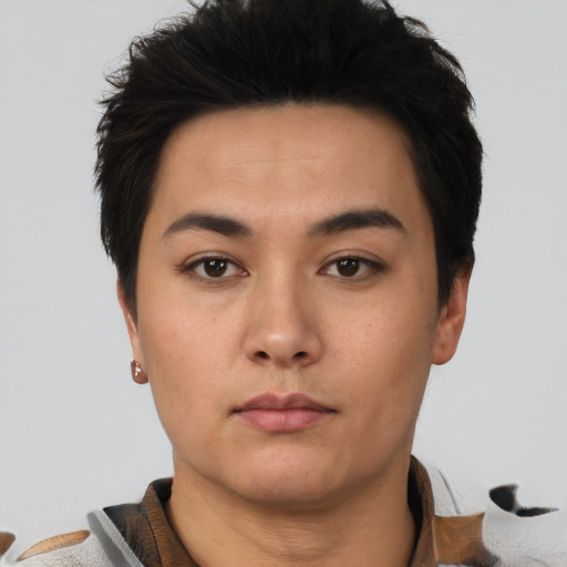 Neutral asian young-adult male with short  black hair and brown eyes