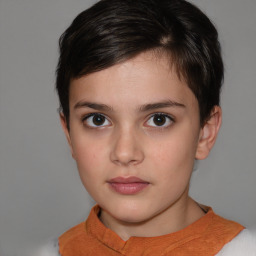 Neutral white young-adult female with short  brown hair and brown eyes