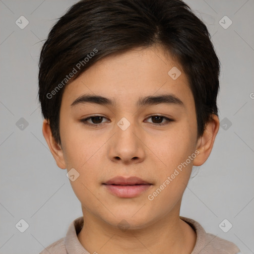 Neutral asian young-adult female with short  brown hair and brown eyes