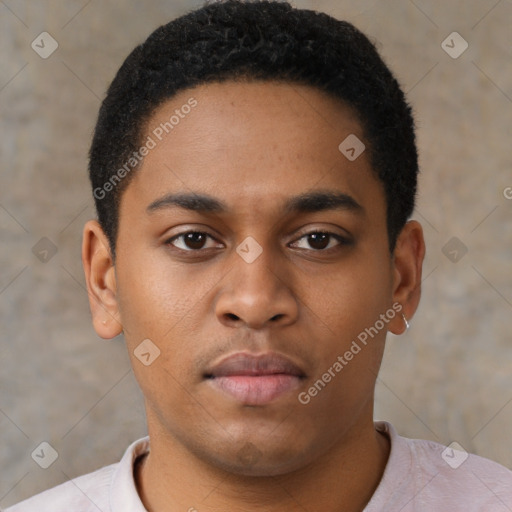 Neutral black young-adult male with short  brown hair and brown eyes